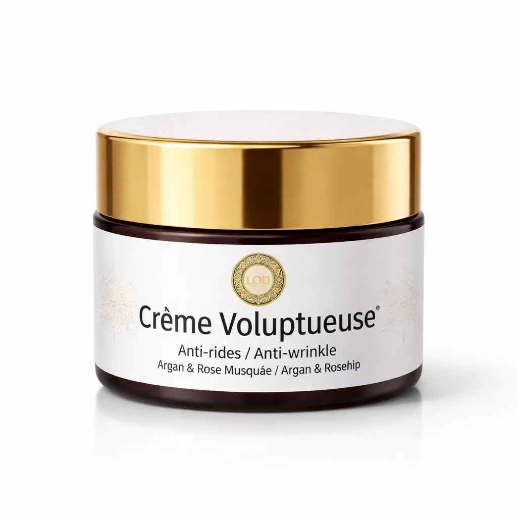 Reveal softer, more radiant skin with Crème Voluptueuse Anti-Wrinkle Cream, a luxurious Moroccan face cream enriched with argan oil and rosehip. Inspired by traditional Moroccan beauty care, this rich formula helps deeply moisturise, improve skin comfort, and support a smoother-looking complexion. Rosehip is known for its skin-renewing properties, while argan oil provides lasting nourishment and softness. Perfect for daily use, this elegant cream is ideal for those seeking a natural skincare ritual that combines Moroccan heritage with modern anti-age care. A beautiful choice for self-care or a thoughtful Moroccan beauty gift. ⭐ Key Features Premium anti-wrinkle Moroccan face cream Made with argan oil & rosehip (rose musquée) Helps hydrate, soften, and smooth the skin Ideal for mature, dry, or tired skin Luxurious texture with an elegant finish Perfect as a Moroccan skincare gift 💬 FAQs Q: What is Crème Voluptueuse used for? It is an anti-wrinkle moisturising cream designed to nourish and smooth the skin. Q: Does it contain Moroccan argan oil? Yes, argan oil is a key ingredient, widely used in Moroccan skincare traditions. Q: What are the benefits of rosehip in skincare? Rosehip helps support skin renewal and is often used for improving softness and glow. Q: Can I use it every day? Yes — apply morning and/or evening on clean skin for best results.