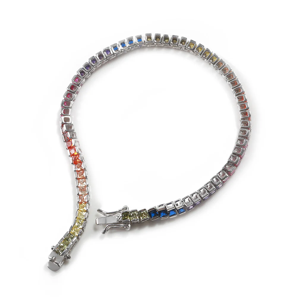Rainbow Crystal Tennis Bracelet – Luxury Multicolour Silver Bracelet