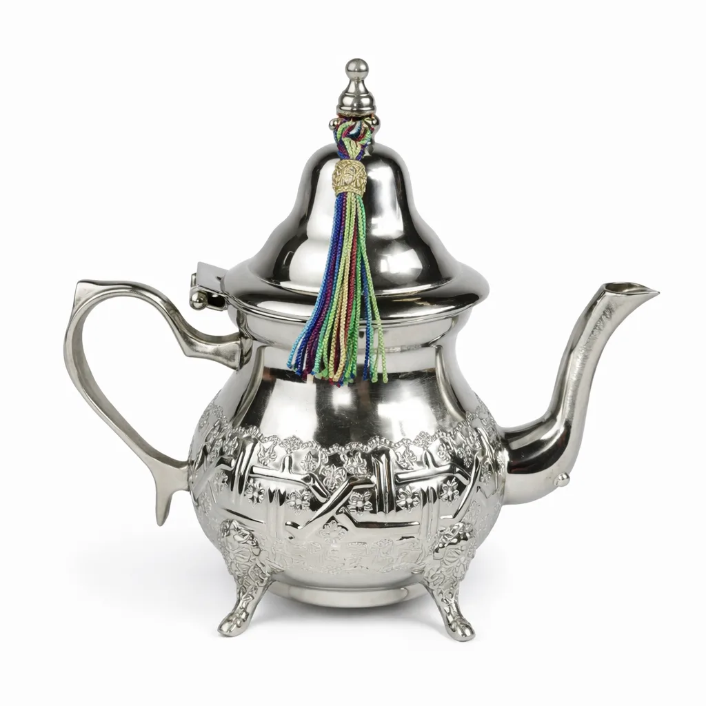 Rounded Moroccan Barad with Ornate Engraving and Raised Base