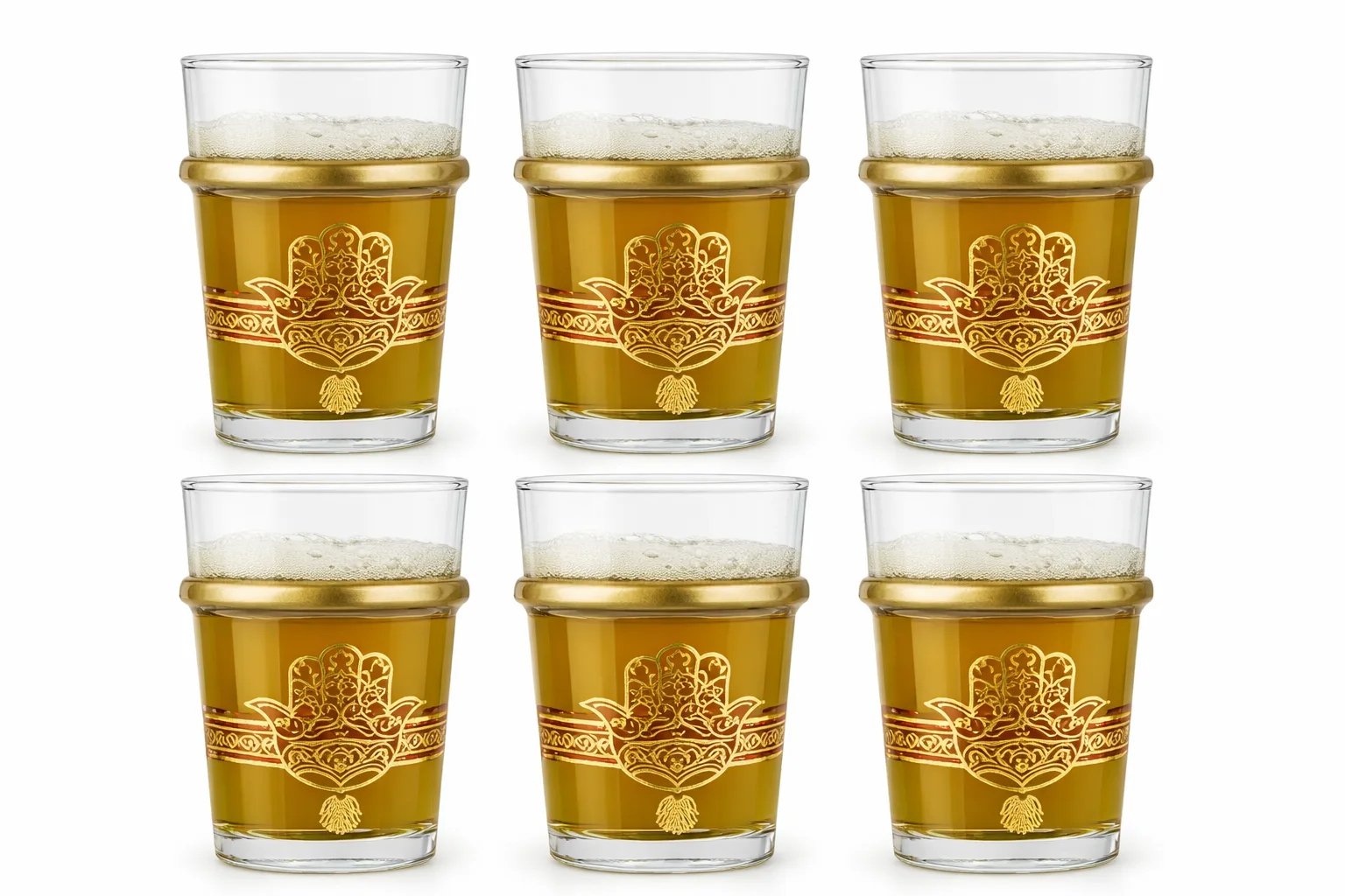 Classic Moroccan Tea Glasses with Gold Khamsa Band