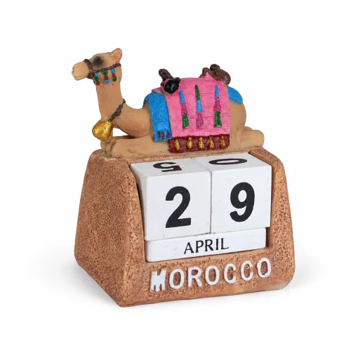 Handcrafted Moroccan Camel Perpetual Calendar Desk Ornament