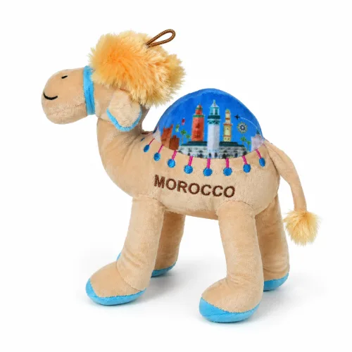 Plush Moroccan Camel Souvenir with Cityscape Embroidery