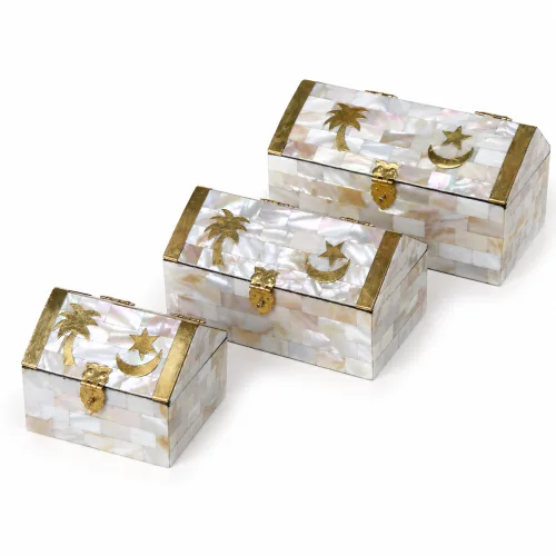 Mother of Pearl & Brass Moroccan Mosaic Jewellery Box