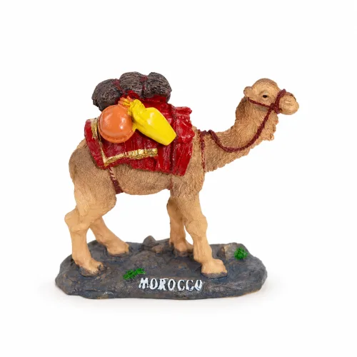 Moroccan Camel Figurine with Red Saddle & Colourful Goods