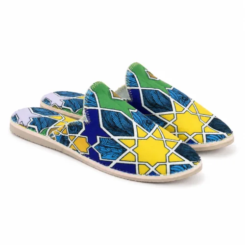 Geometric Mosaic Moroccan Babouche Slippers in Bold Multicolour