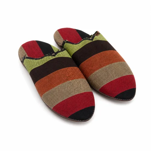 Striped Artisan Moroccan Babouche Slippers in Vibrant Earth Tones
