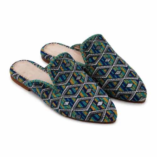 Midnight Mosaic Moroccan Babouche Mule Slippers