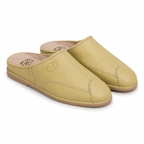 Sandstone Pebble-Leather Moroccan Babouche Slippers