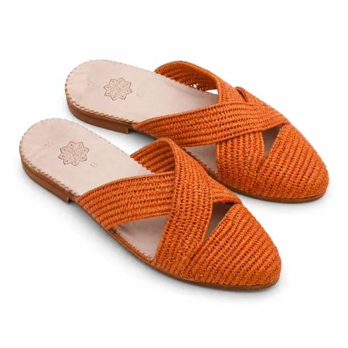 Tangerine Woven Rafia Moroccan Mule Slippers
