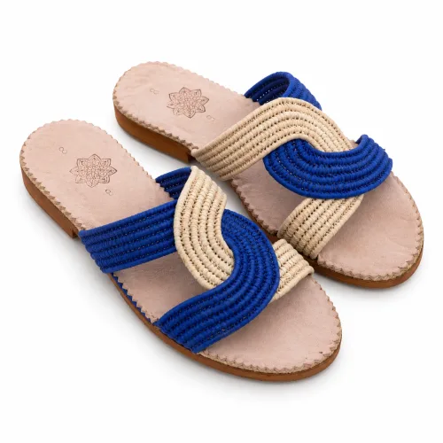 Azure & Sand Woven Moroccan Leather Mule Slippers
