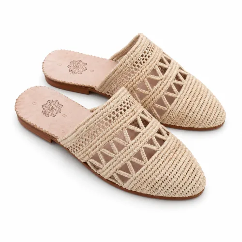 Natural Raffia Open-Weave Moroccan Mule Slippers