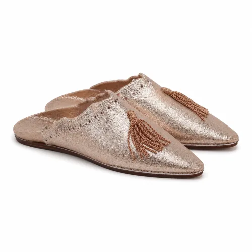Gold Silver Tassel Moroccan Babouche Slippers in Metallic Leather