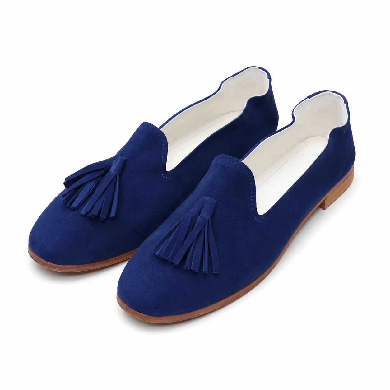 Royal Blue Suede Moroccan Babouche Slippers with Tassel Detail