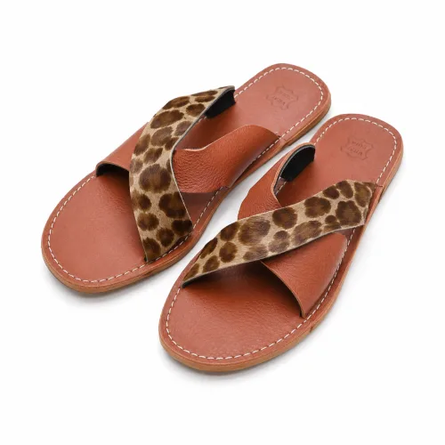 Leopard Print Crossover Moroccan Leather Slippers for Women
