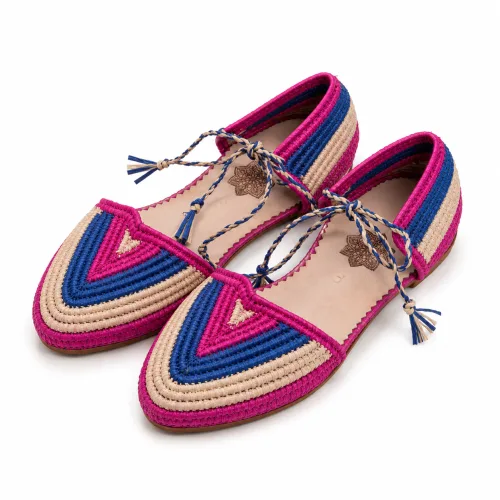 Vivid Trio-Colour Moroccan Woven Babouche Slippers with Tassel Ties