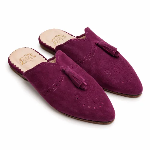 Plum Suede Tassel Moroccan Babouche Slippers for Women