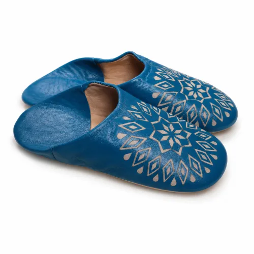 Azure Star Patterned Moroccan Babouche Slippers