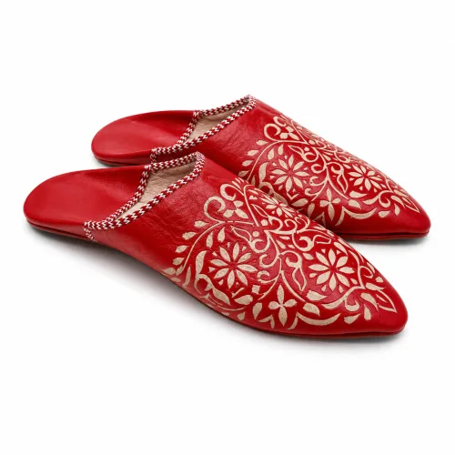 Scarlet Arabesque Cutwork Moroccan Leather Babouche Slippers