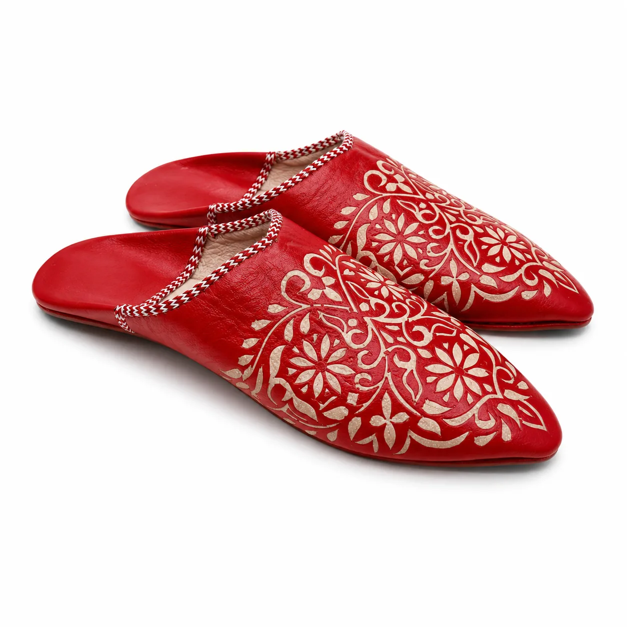 Scarlet Arabesque Cutwork Moroccan Leather Babouche Slippers