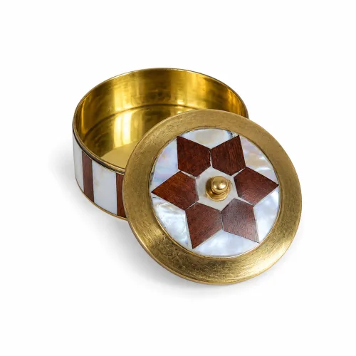 Brass & Mother of Pearl Star Inlay Moroccan Trinket Box