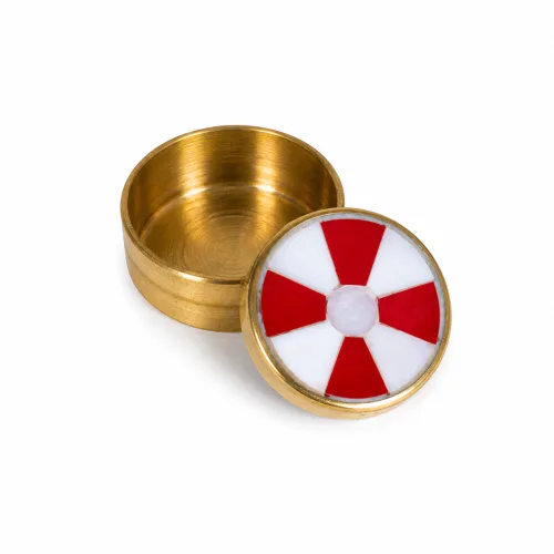 Red & White Mosaic Inlay Moroccan Brass Mini Trinket Box