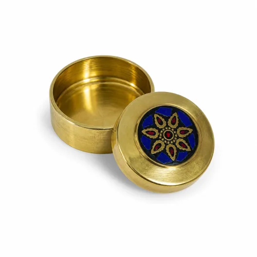 Moroccan Brass Mini Keepsake Box with Blue Mosaic Star Motif