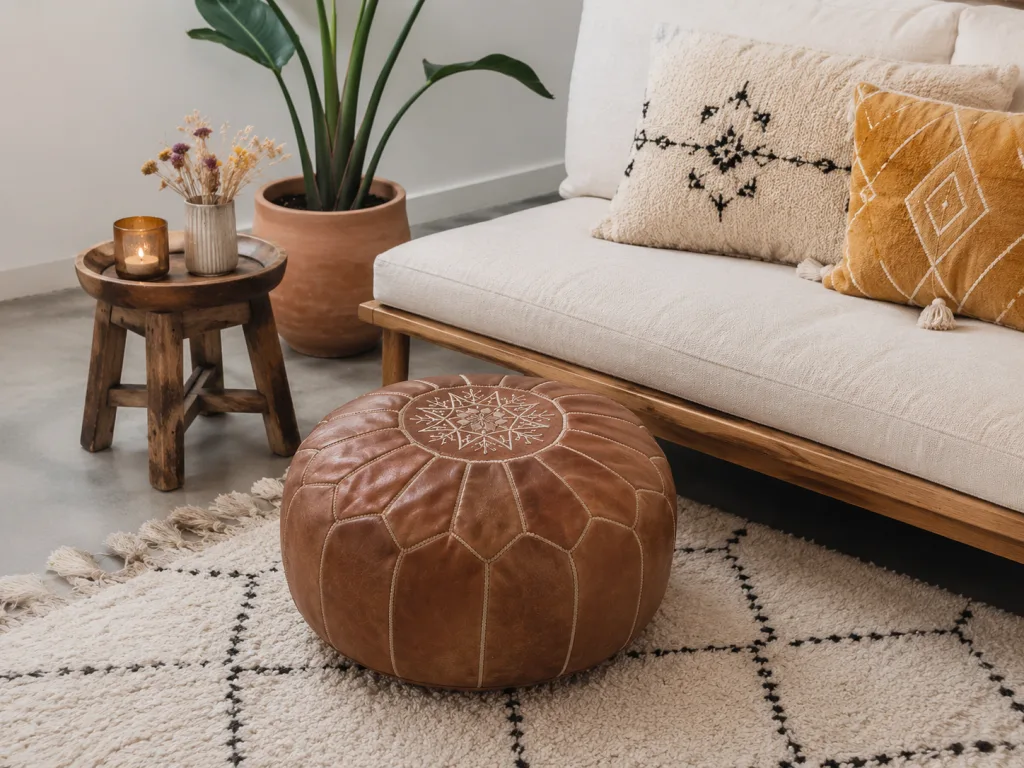 Moroccan Leather Hassock - Extra Seating Without Extra Bulk