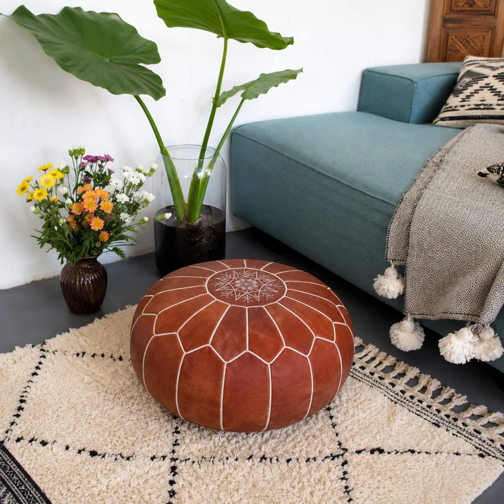Moroccan Leather Hassock for Small Living Rooms