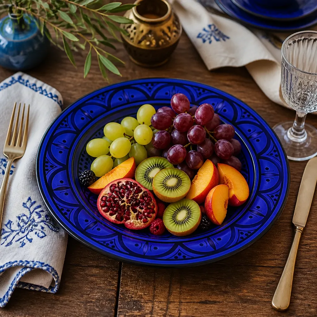 Handcrafted Deep Blue Moroccan Plate with Floral Design - Image 4