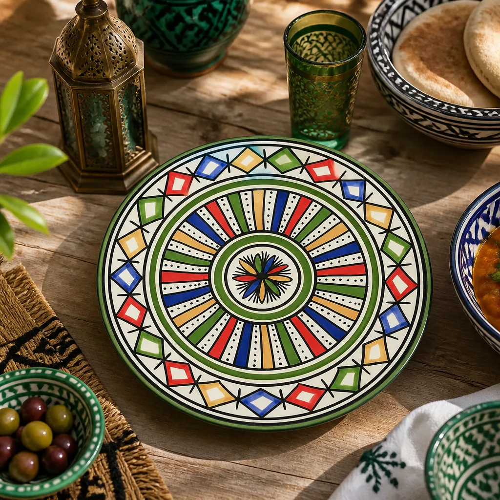 Colourful Geometric Hand-Painted Artisan Ceramic Plate - Image 4