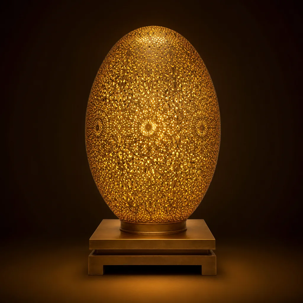 Oval Gold Moroccan Table Lamp with Filigree Pattern - Image 2