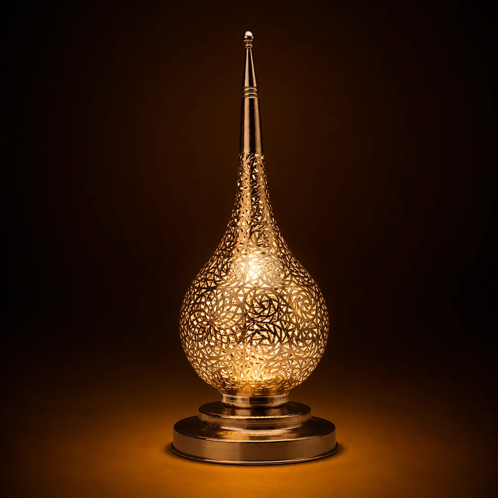 Teardrop Silver Moroccan Table Lamp with Cutout Motifs - Image 2