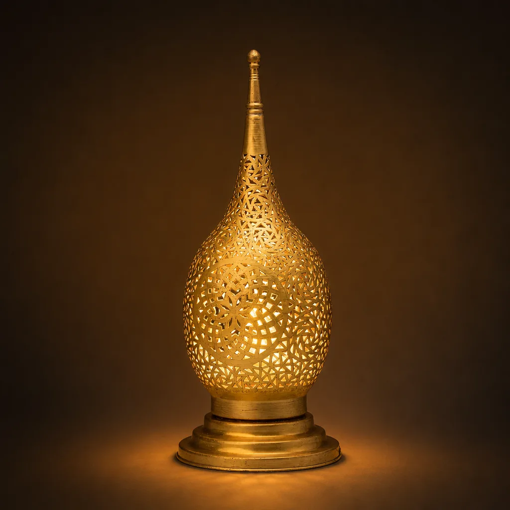 Golden Teardrop Moroccan Table Lamp with Pierced Star Pattern - Image 2