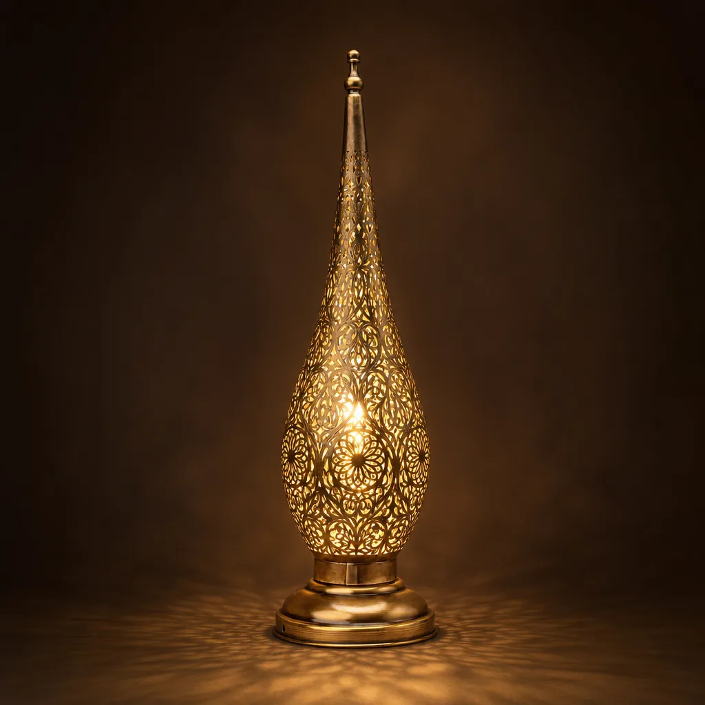 Pierced Teardrop Moroccan Table Lamp in Antique Brass - Image 2