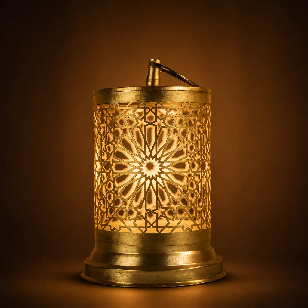 Antique Gold Brass Table Lamp with Moroccan Star Lattice - Image 2