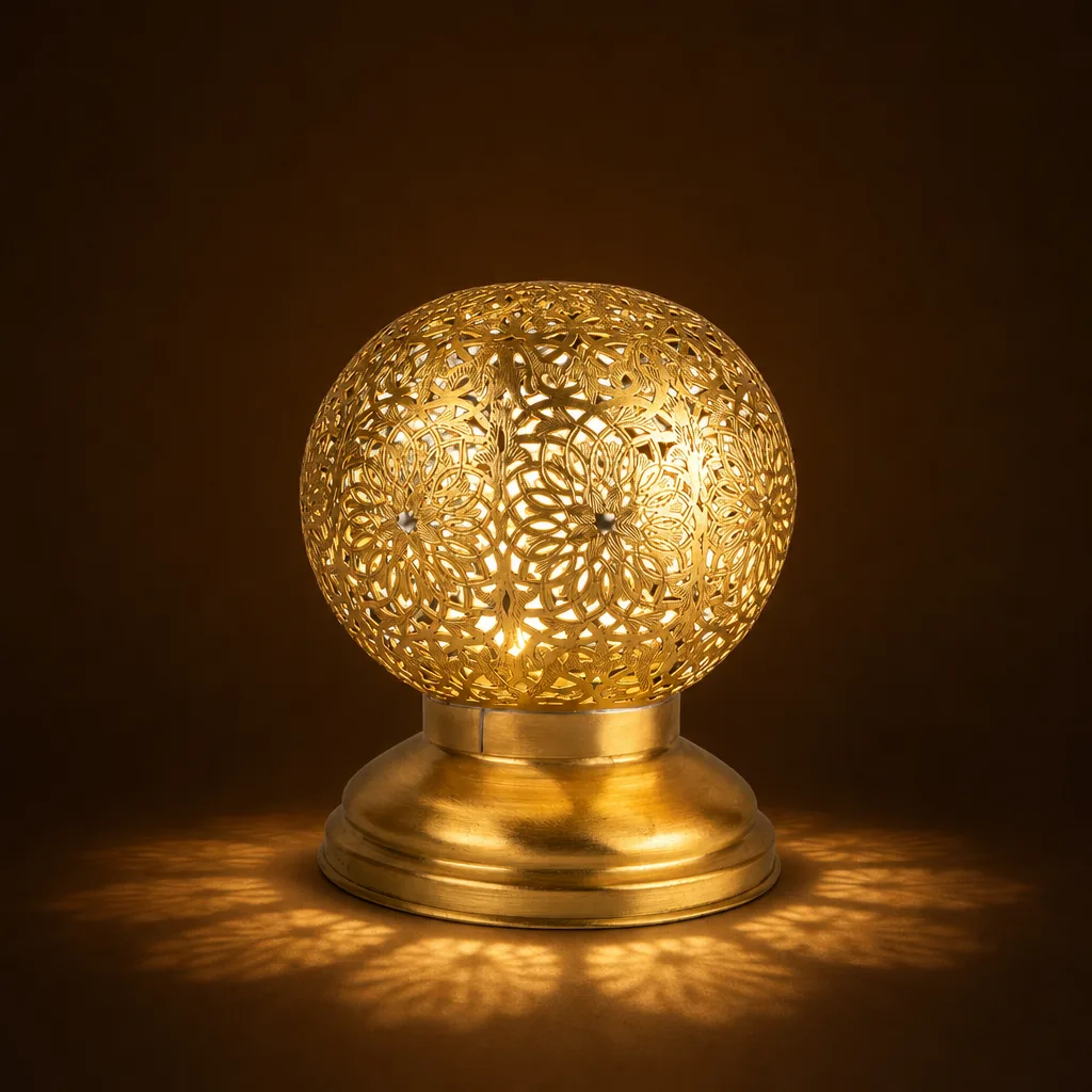 Floral Globe Moroccan Table Lamp with Pierced Gold Finish - Image 2