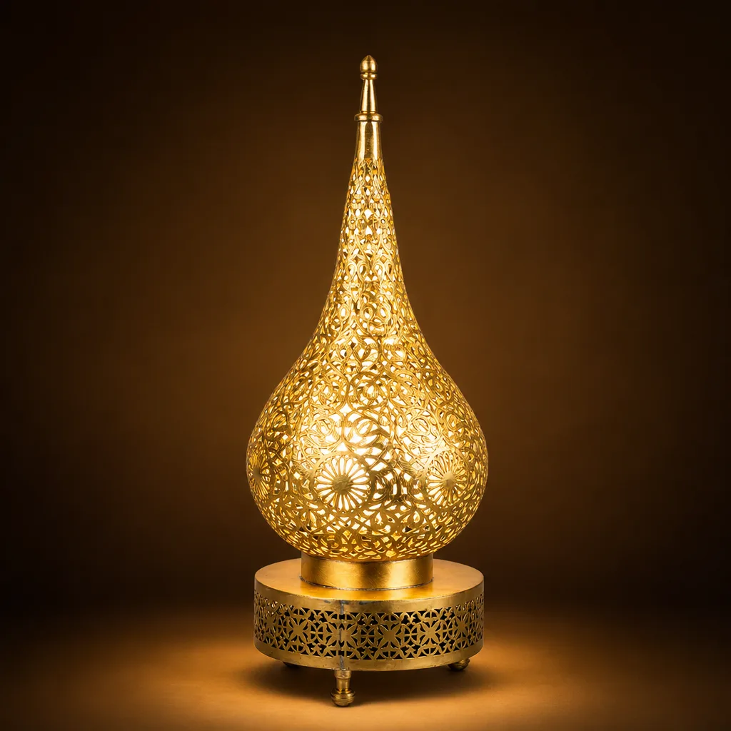 Teardrop Moroccan Table Lamp with Floral Cutwork - Image 2