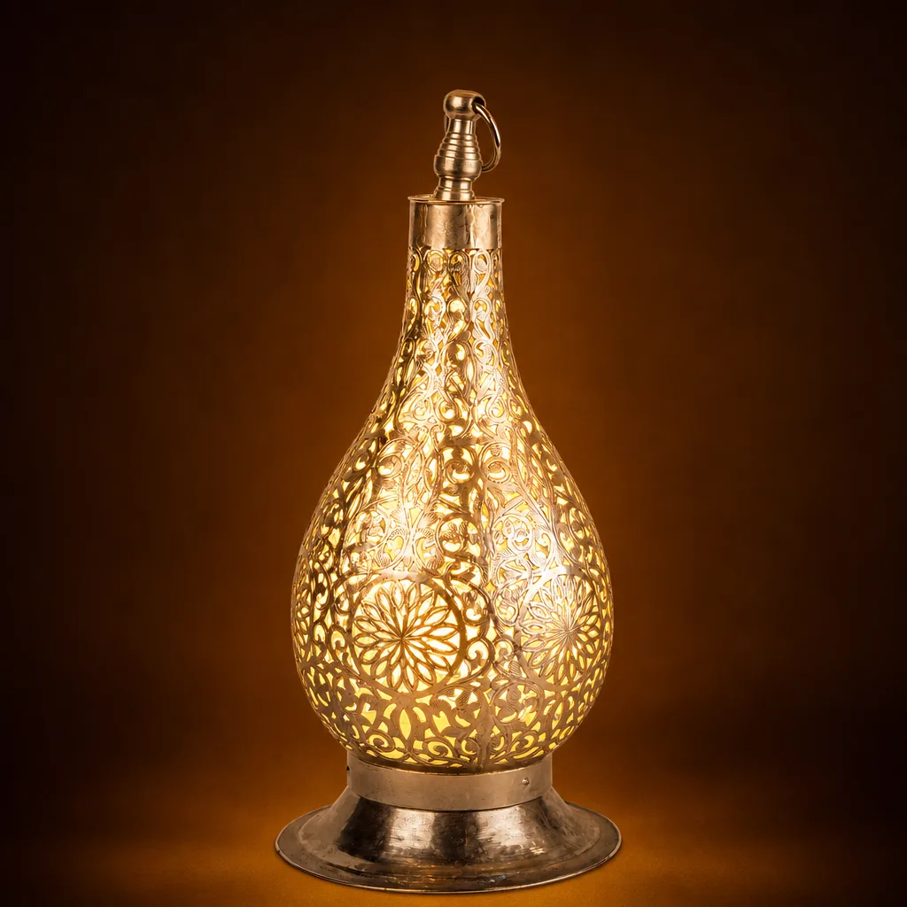 Silver-Tone Brass Moroccan Table Lamp with Teardrop Filigree - Image 2
