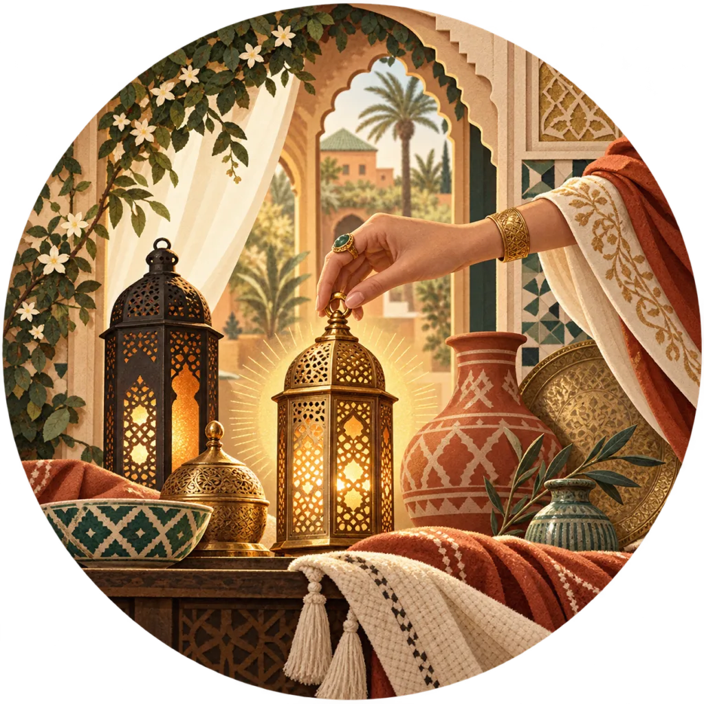 Curated Moroccan Lantern in Golden Glow