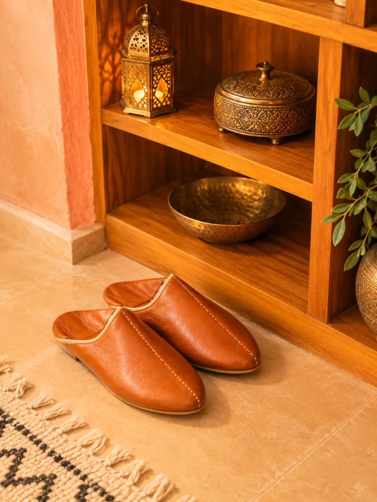 Moroccan Babouche Slippers and Lantern